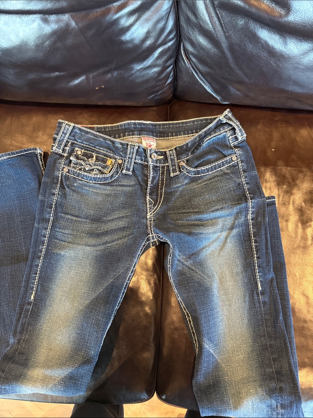 True Religion Women's Dark Blue Skinny Jeans with Contrast Stitching